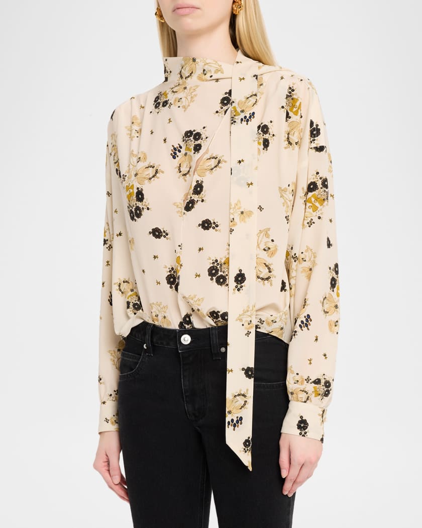 ISABEL MARANT シルク100 フラワープリント ブラウス 花柄 Isabel Marant Fedry Floral-Print Silk Neck-Scarf Blouse | Neiman