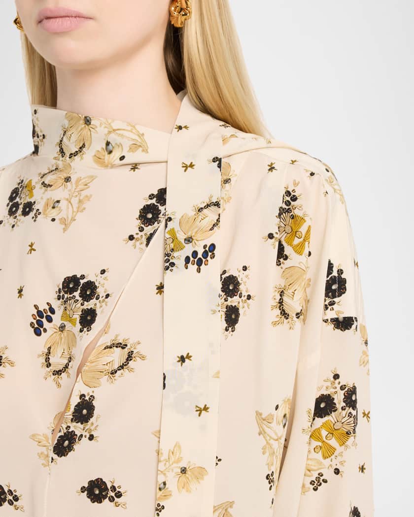 Isabel Marant Fedry Floral-Print Silk Neck-Scarf Blouse | Neiman