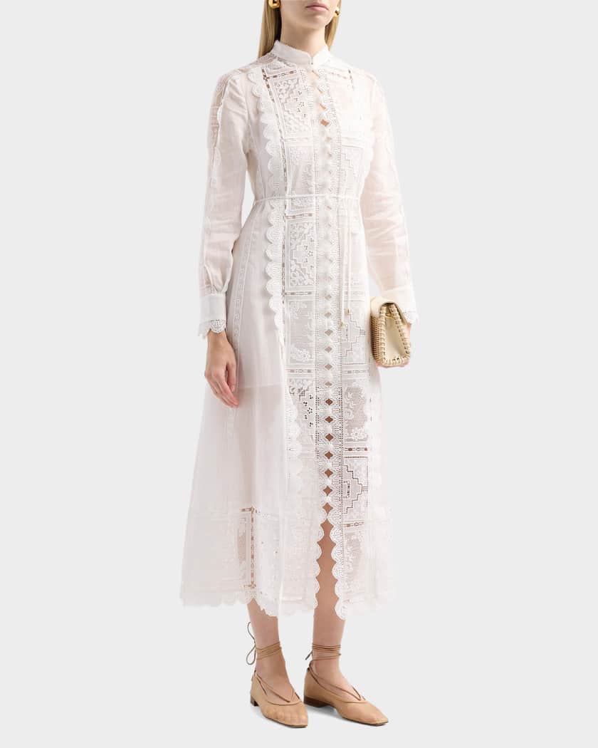 Zimmermann Aster Lace Panel Embroidered Midi Dress | Neiman Marcus