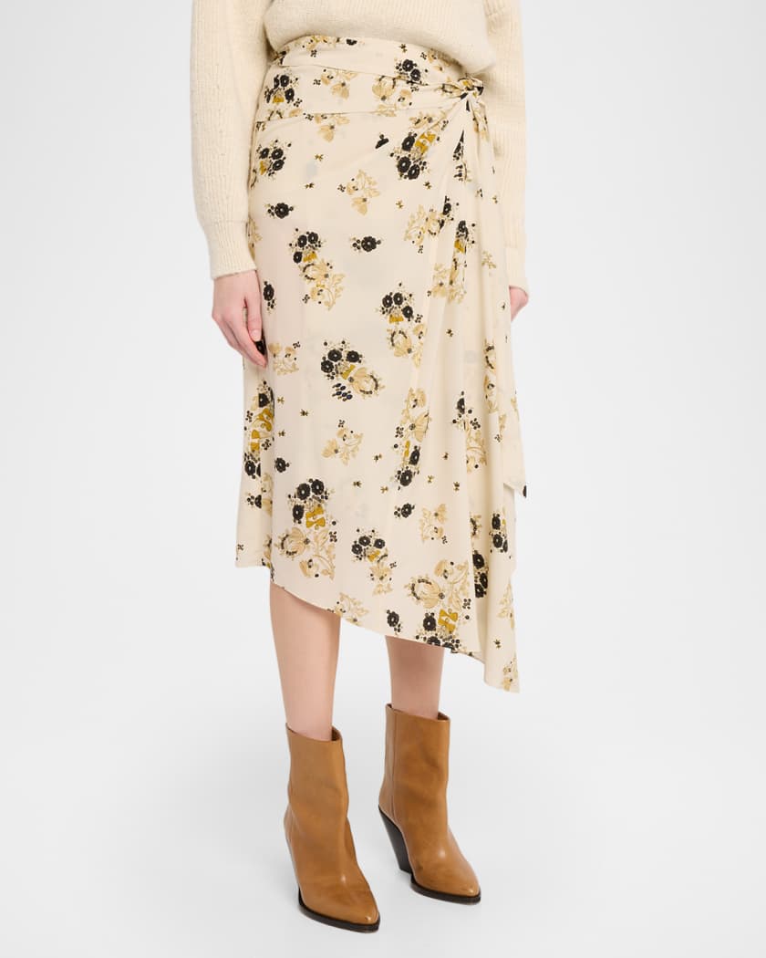 Isabel Marant Faniry Floral Asymmetric Silk Skirt | Neiman Marcus