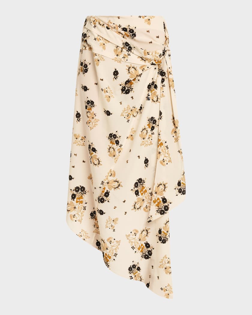 Isabel Marant Faniry Floral Asymmetric Silk Skirt | Neiman Marcus