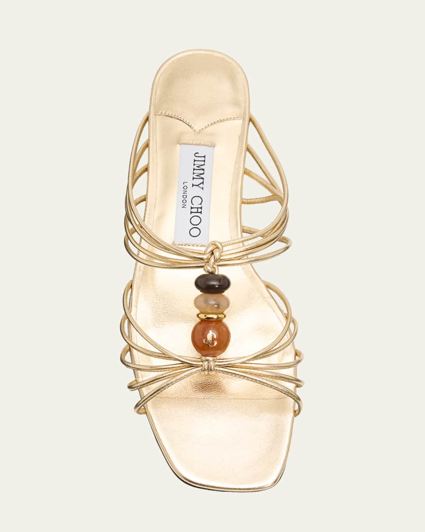 Jimmy Choo Lova Metallic Leather Flat Slide Sandals | Neiman Marcus