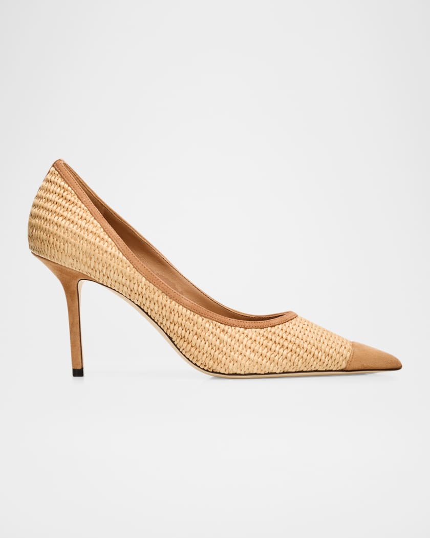 Jimmy Choo 85mm Love Raffia and Suede Pumps | Neiman Marcus