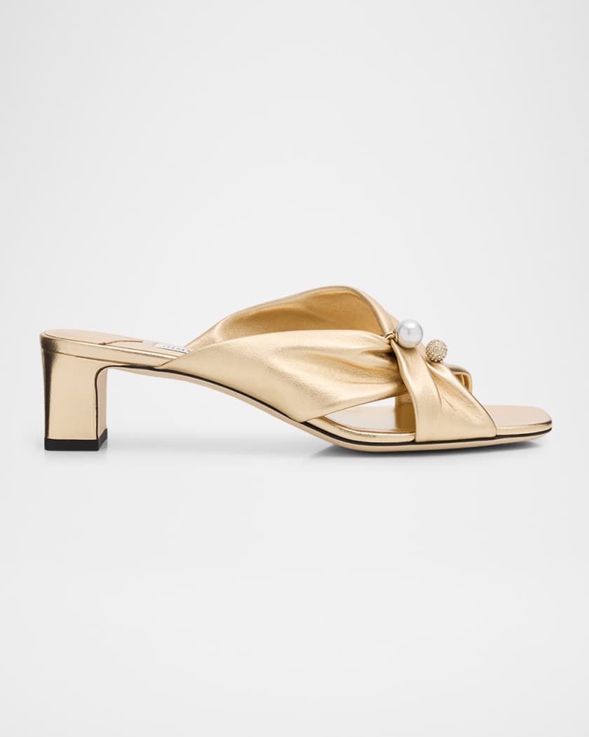Jimmy Choo 45mm Rafi Metallic Leather Mules | Neiman Marcus