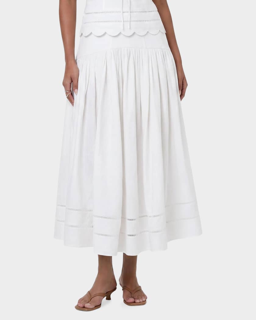 NICHOLAS Elin Linen Drop-Waist Midi Skirt | Neiman Marcus