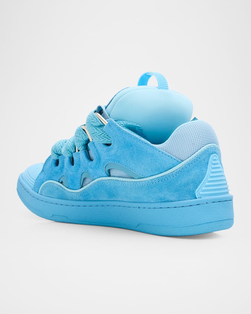 Lanvin Men's Curb Tonal Suede and Mesh Sneakers | Neiman Marcus