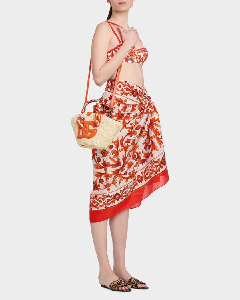 超美品Dolce&Gabbanaガウチョ　鍵編み　春夏　リゾート　旅行 Dolce&Gabbana Majolica Arancio-Print Straw Bucket Bag | Neiman Marcus