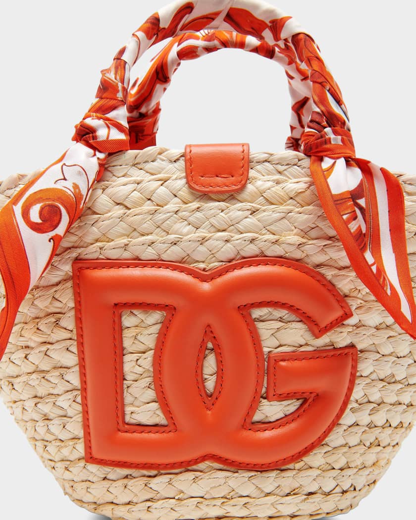 Dolce&Gabbana Majolica Arancio-Print Straw Bucket Bag | Neiman Marcus