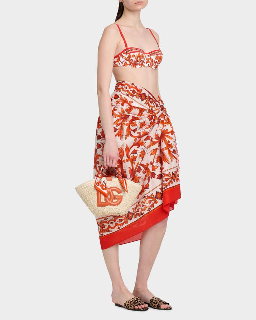 DOLCE&GABBANA バスタオル レッド Dolce&Gabbana Majolica Arancio-Print Straw Bucket Bag | Neiman Marcus