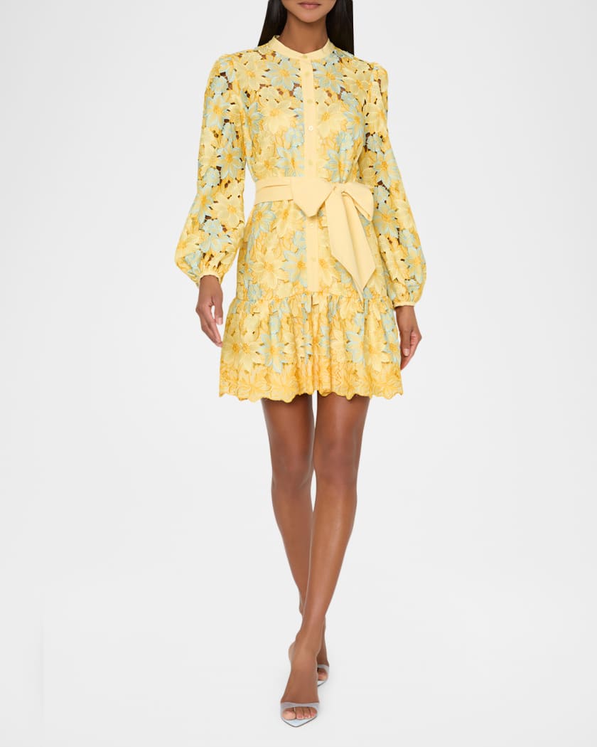 Milly Nellie Floral Lace Flounce Mini Dress | Neiman Marcus