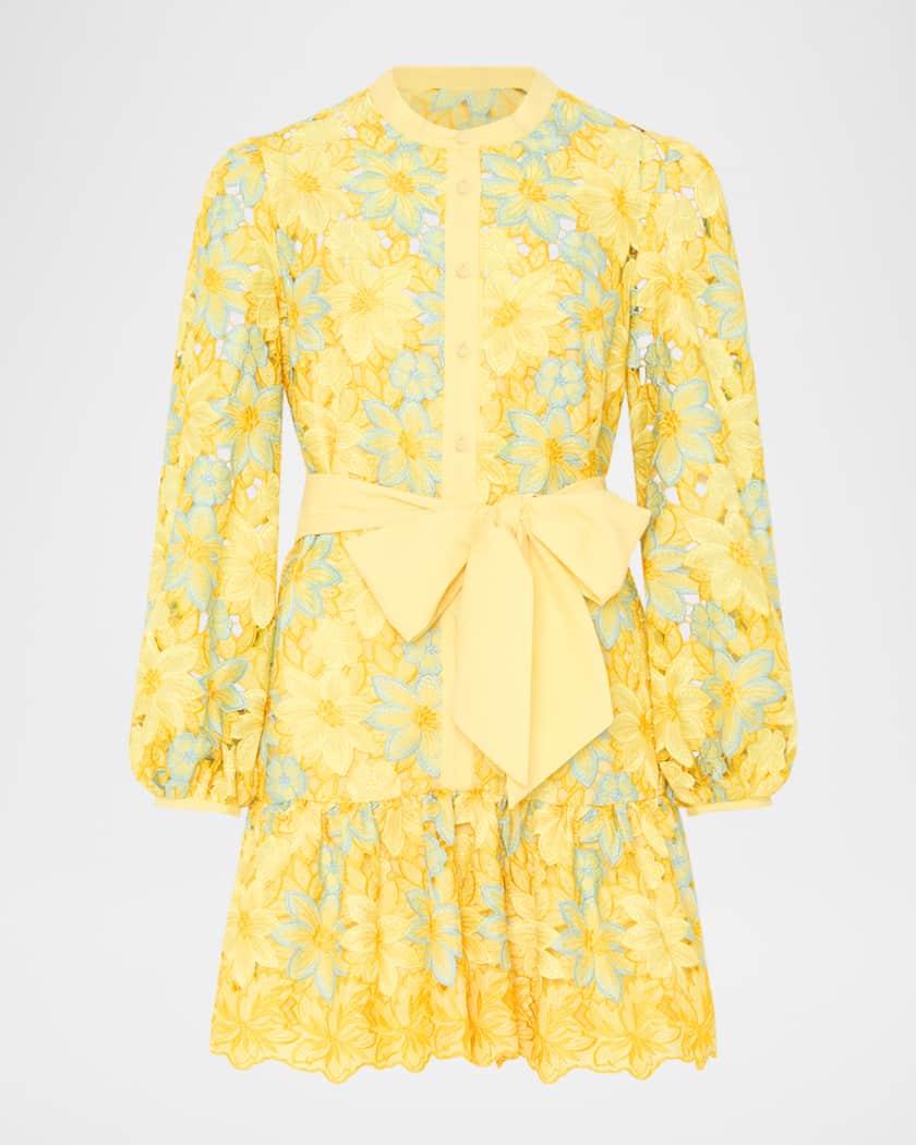 Nellie Lace Dress in Yellow Multi | Milly