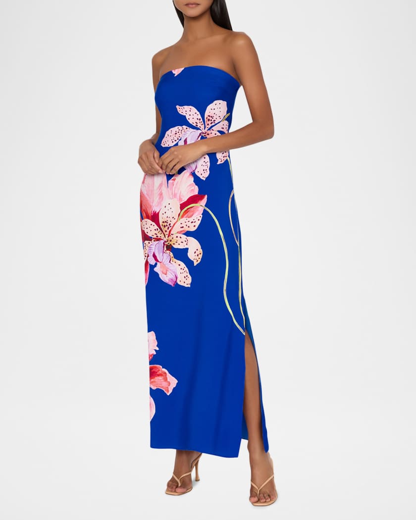 Milly Vera Strapless Floral-Print Maxi Dress | Neiman Marcus