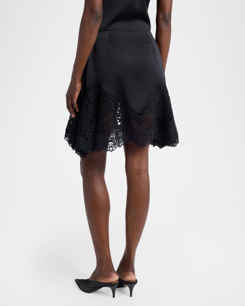 Stella McCartney Lace-Trim Satin Mini Skirt | Neiman Marcus