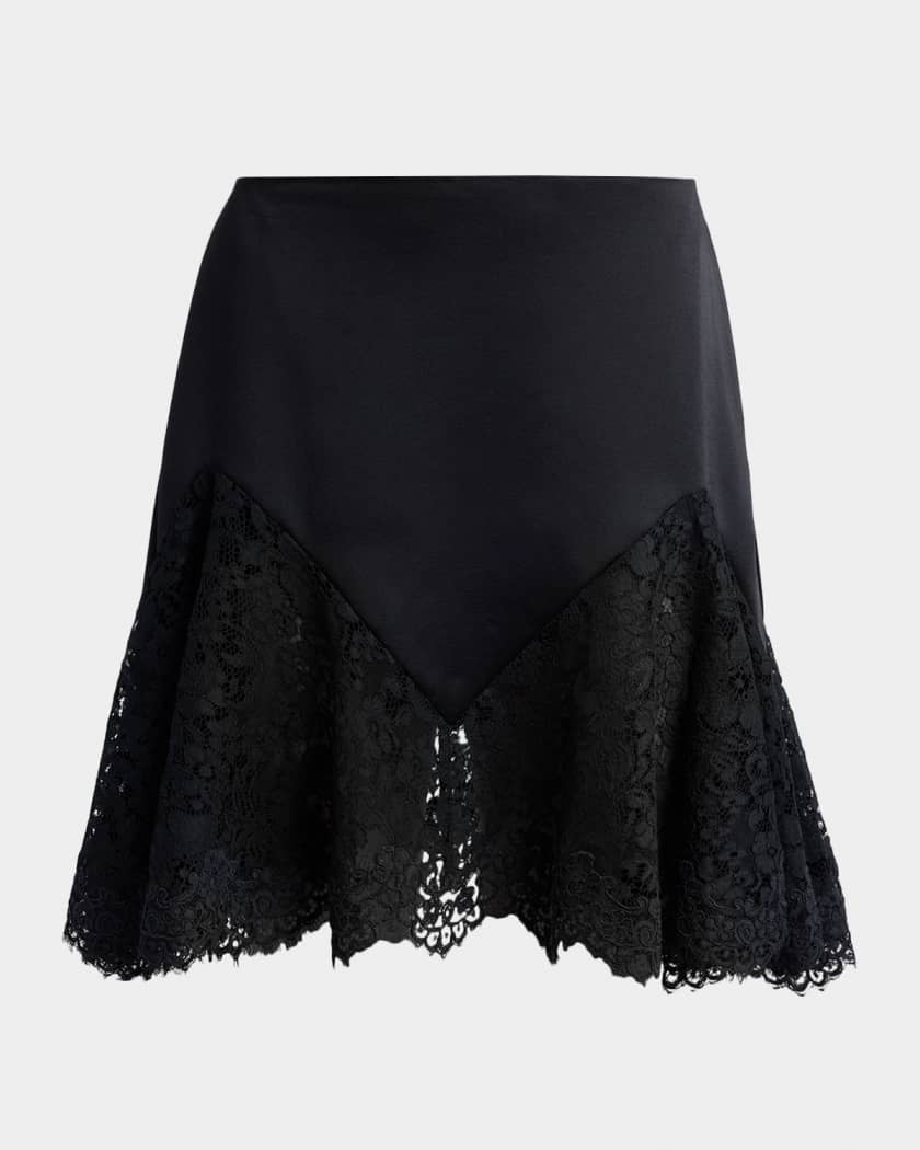 Stella McCartney Lace-Trim Satin Mini Skirt | Neiman Marcus