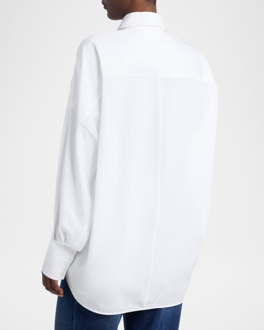 Stella McCartney Lace-Paneled Poplin Button-Down Shirt | Neiman Marcus