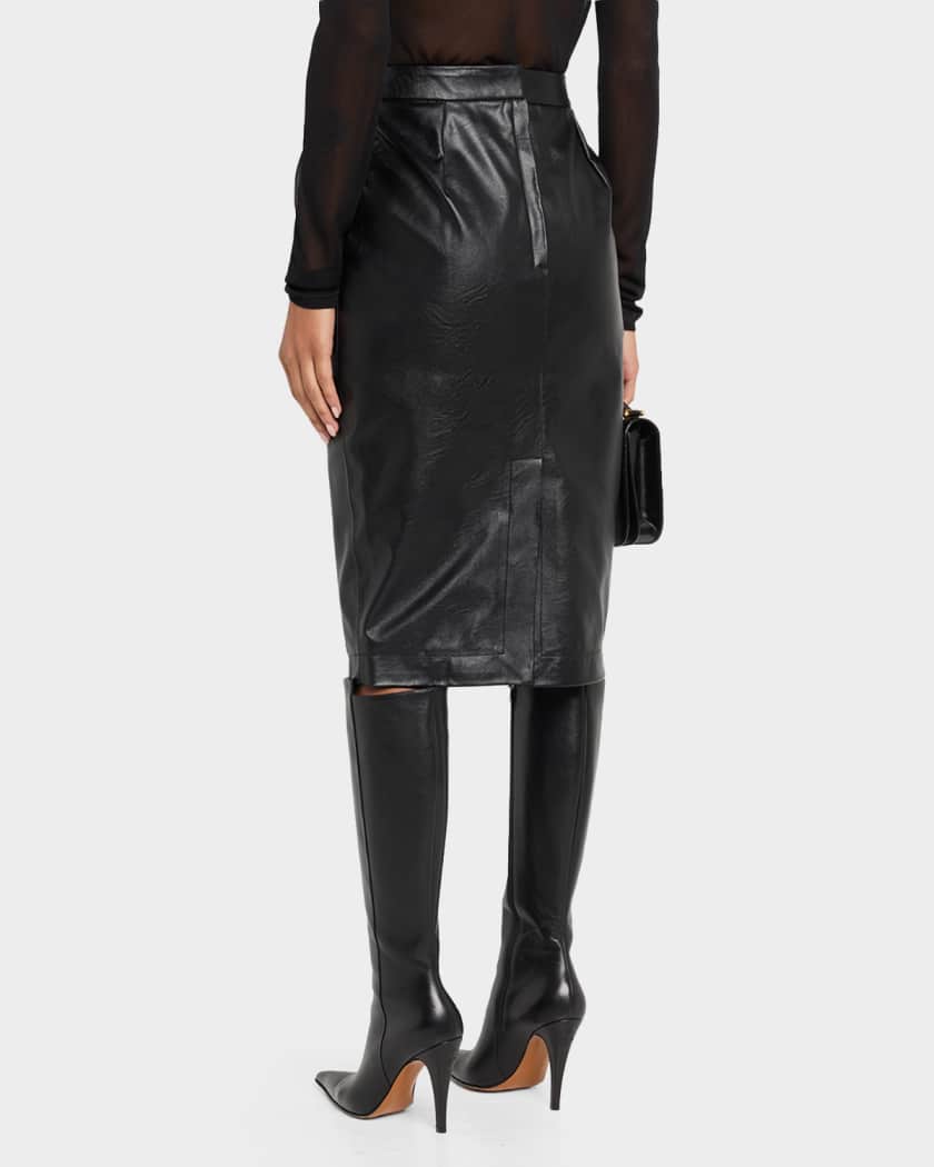 Stella McCartney Vegan Leather Gathered Midi Pencil Skirt | Neiman