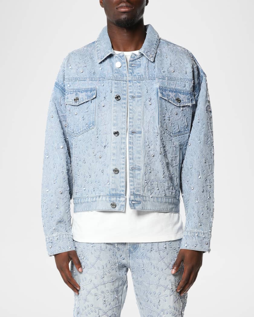 PURPLE Men's Beaded Denim Trucker Jacket | Neiman Marcus