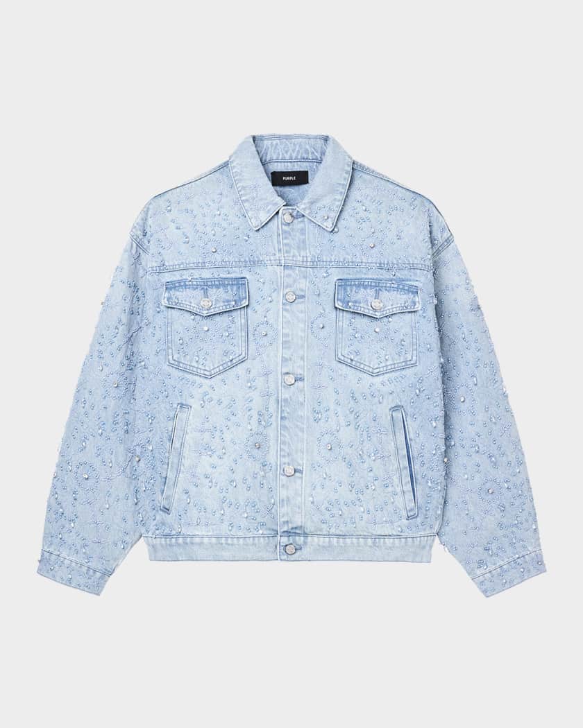 PURPLE Men's Beaded Denim Trucker Jacket | Neiman Marcus