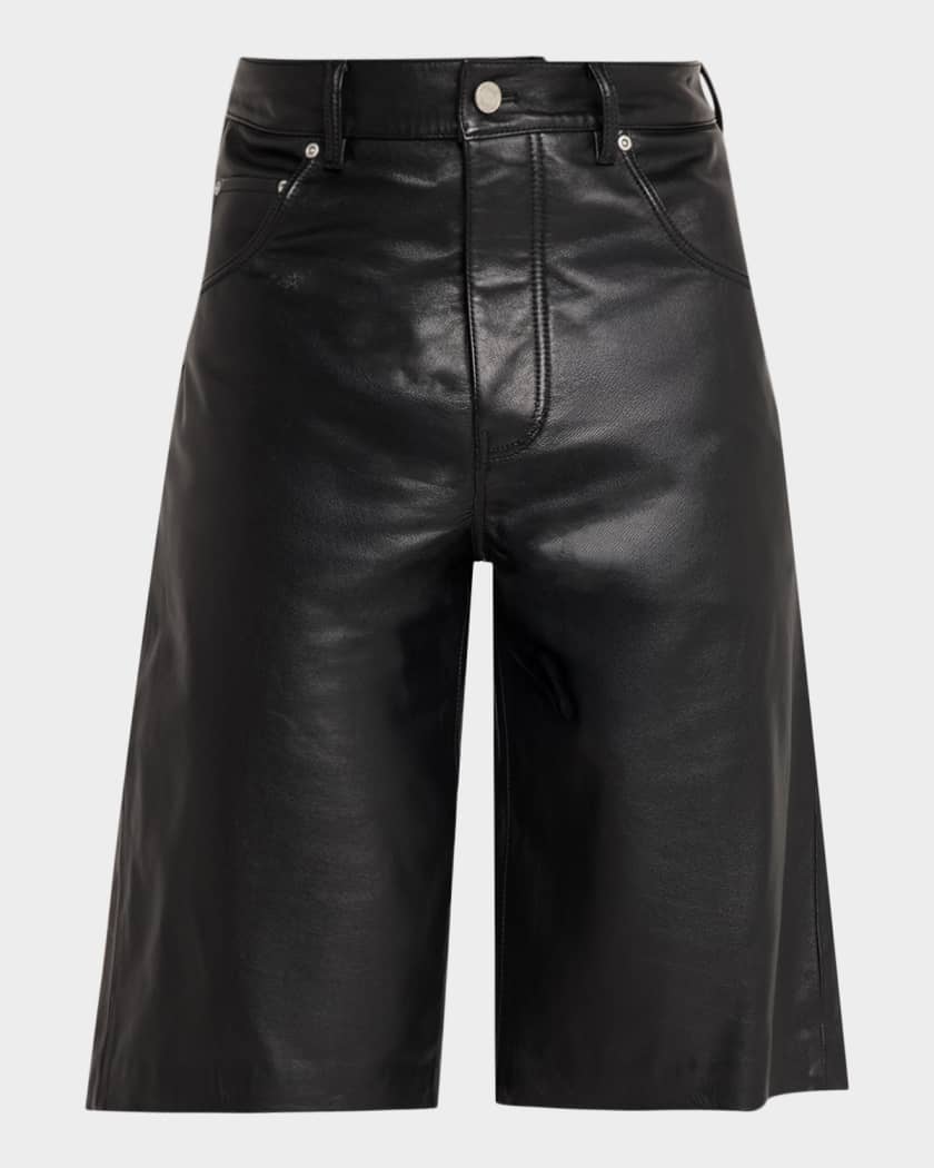 PURPLE Men's Leather Five-Pocket Shorts | Neiman Marcus