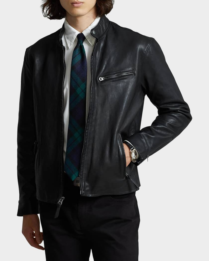 Polo Ralph Lauren Café Leather Racer Jacket | Neiman Marcus
