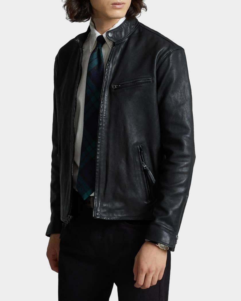 Polo Ralph Lauren Café Leather Racer Jacket | Neiman Marcus