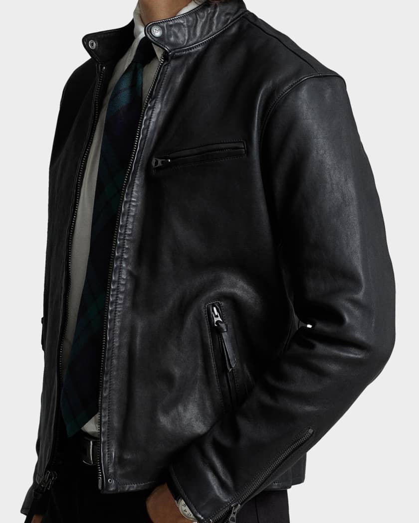 Polo Ralph Lauren Café Leather Racer Jacket | Neiman Marcus