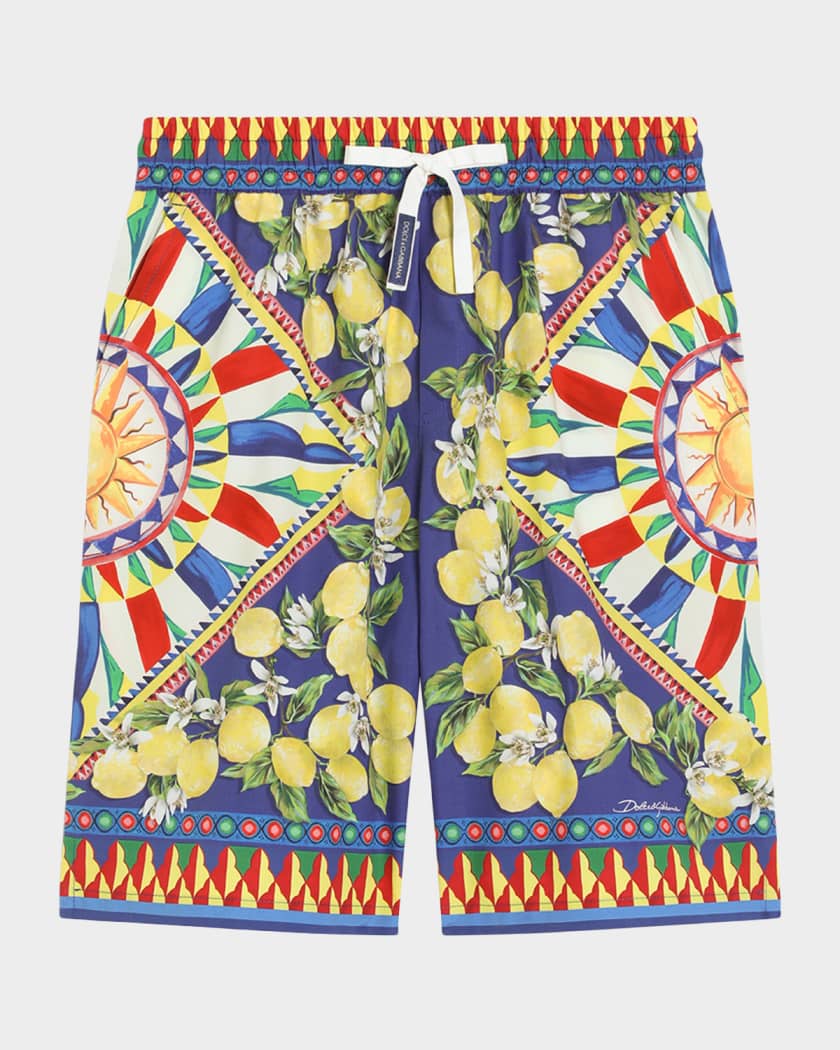 Dolce&Gabbana Boy's Carretto-Print Bermuda Shorts, Size 8-14