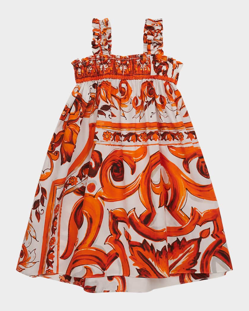 ワンピース DOLCE&GABBANA Majolica Kids Dress Dolce&Gabbana Girl's Majolica-Print Cotton Poplin Dress, Size 4-6