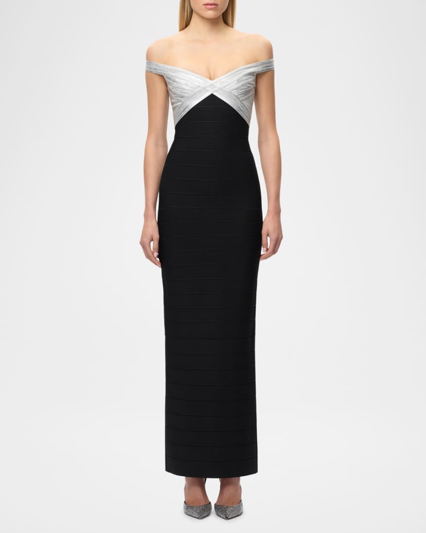 Herve Leger The Metallic Bandage Maxi Dress | Neiman Marcus