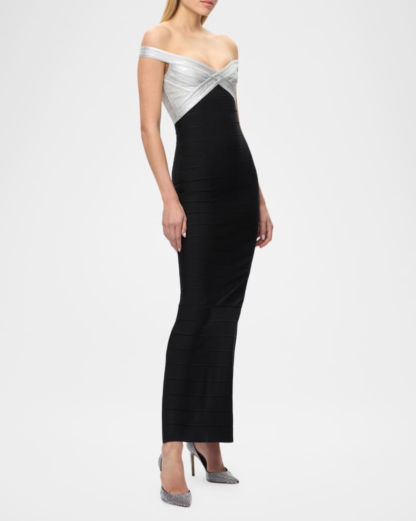 hervé léger grey and black bandage dress Herve Leger Black Grey Bow-Accented Bandage Dress – Priscilla Posh