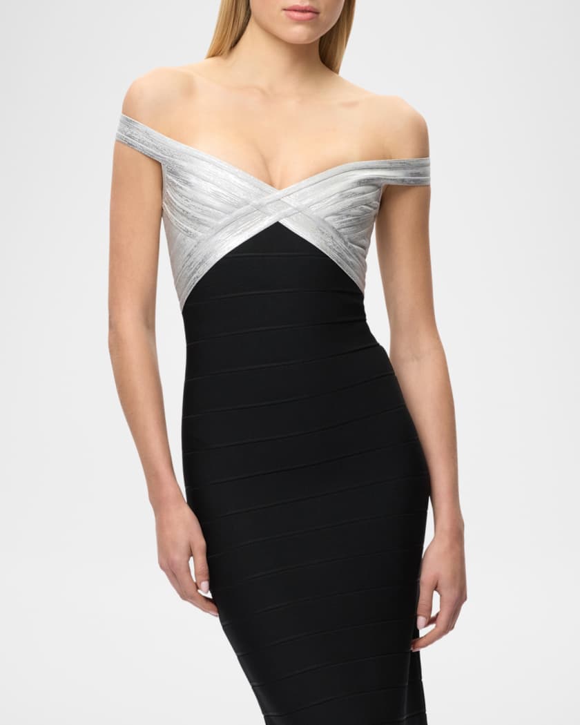 Herve Leger The Metallic Bandage Maxi Dress | Neiman Marcus