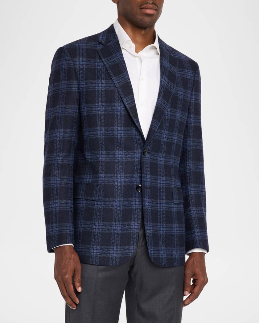 美品　EMPORIO ARMANI　フーデッドグラフチェックジャガードジャケット Giorgio Armani Men's Glen Plaid Single-Breasted Sport Coat