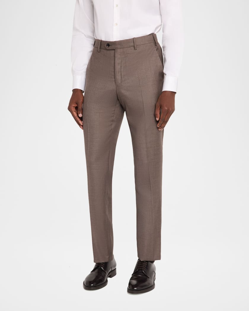 Giorgio Armani Men's Sharkskin Wool Flat-Front Trousers | Neiman