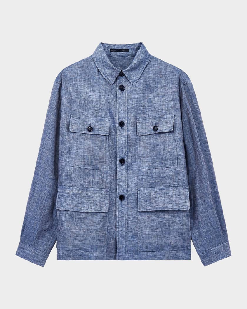 Giorgio Armani Men's Linen Flap-Pocket Field Jacket | Neiman Marcus
