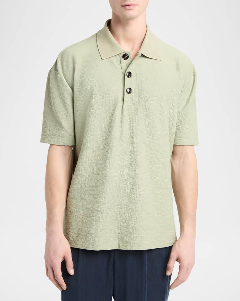 Giorgio Armani Men's Seersucker Relaxed-Fit Polo Shirt | Neiman Marcus
