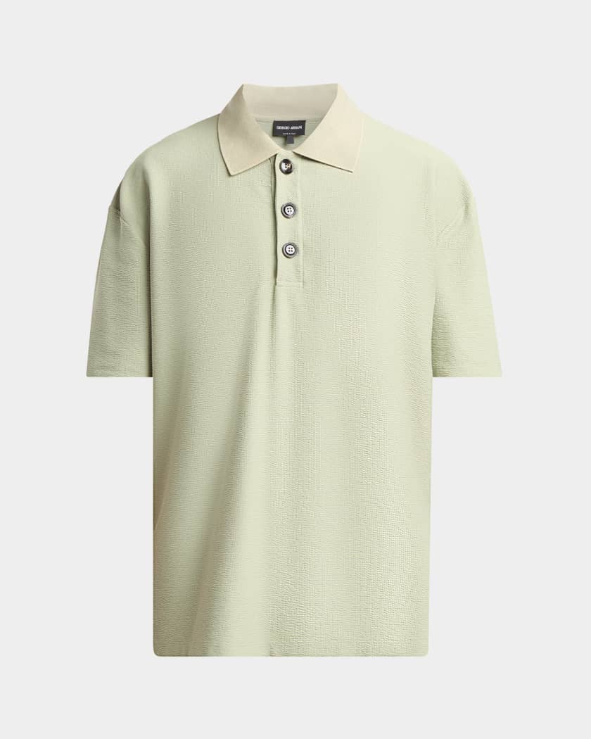 ジョルジォアルマーニ Giorgio Armani Men's Seersucker Relaxed-Fit Polo Shirt | Neiman Marcus