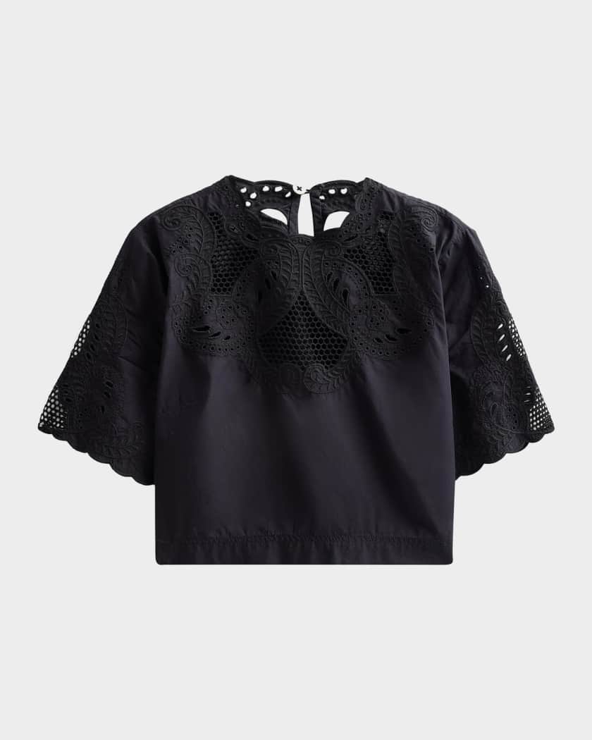 Veronica Beard Errol Eyelet Cotton Crop Top | Neiman Marcus