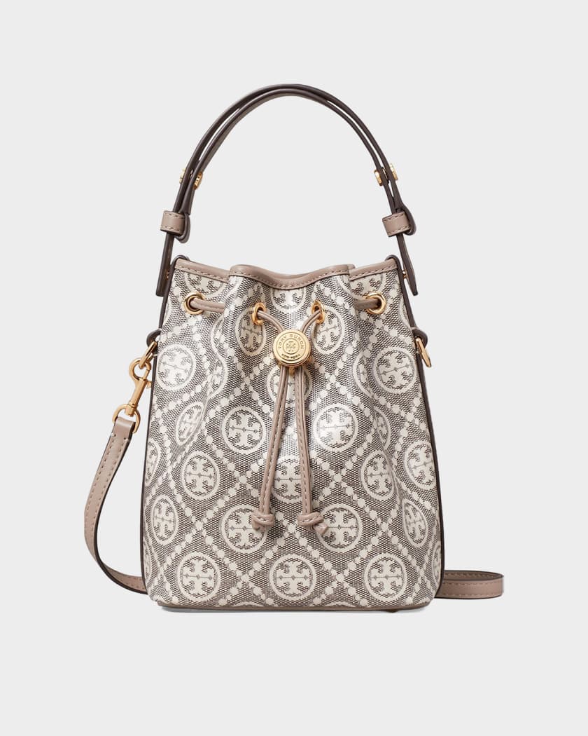 Tory Burch T Monogram Coated Canvas Mini Bucket Bag | Neiman Marcus