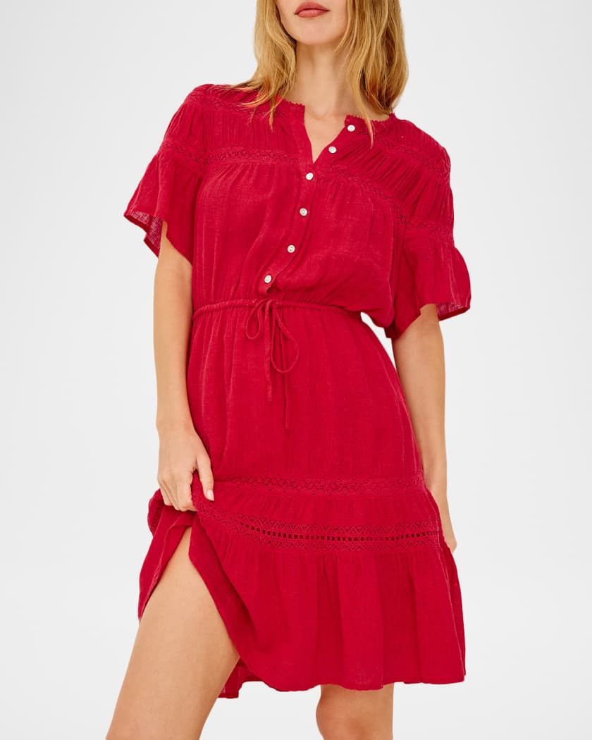 Rails Winslow Short-Sleeve Linen Mini Dress | Neiman Marcus