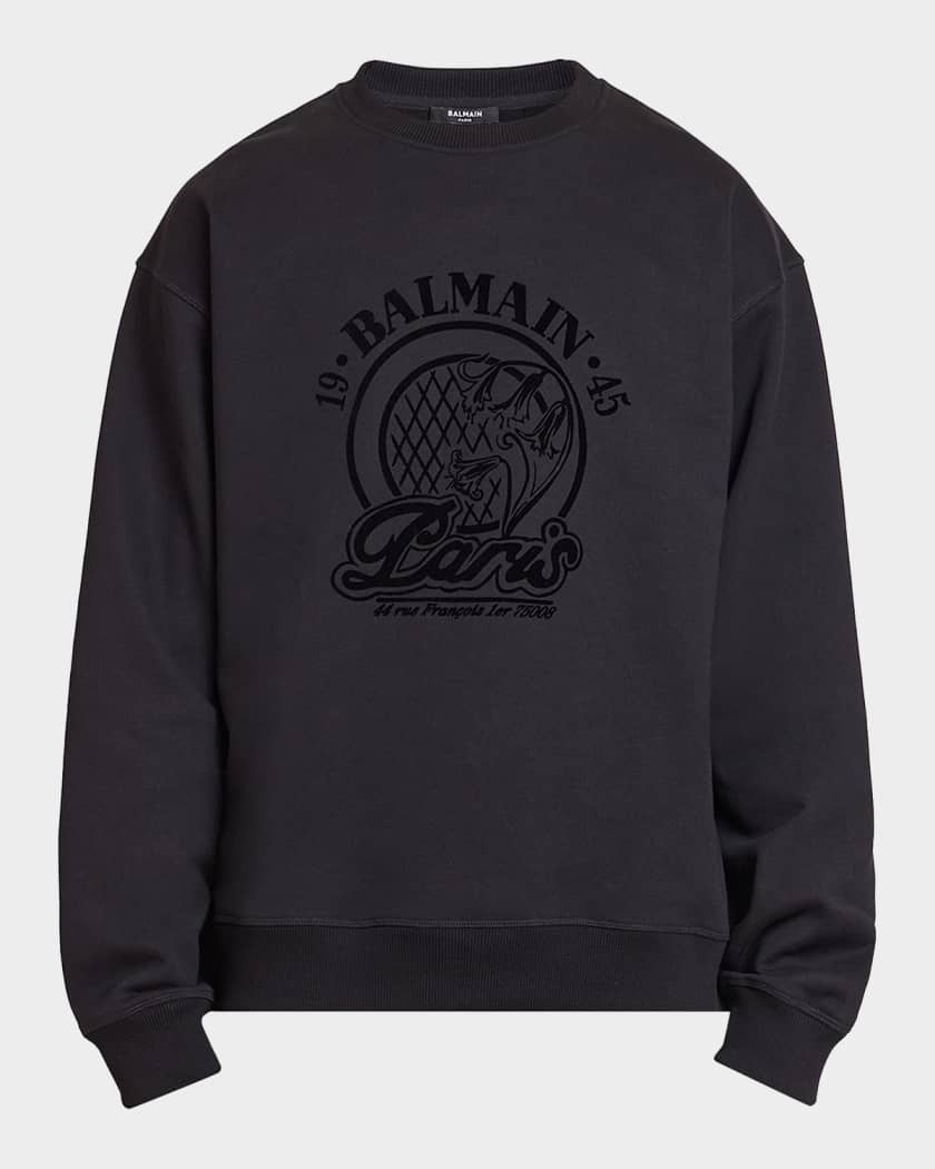 トップス BALMAIN HOMME Drape cut sew Balmain Men's Logo Cotton Drop Shoulder Sweatshirt | Neiman Marcus