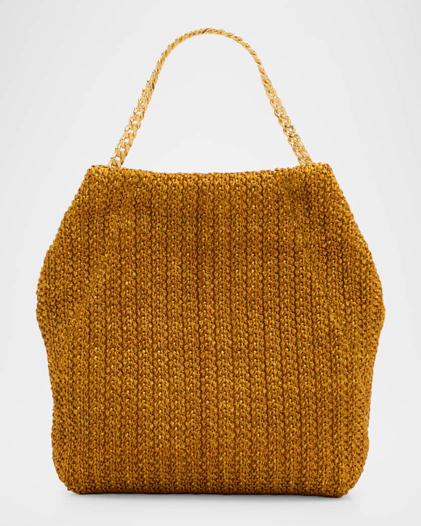 Veronica Beard Small Metallic Viscose Raffia Top-Handle Bag