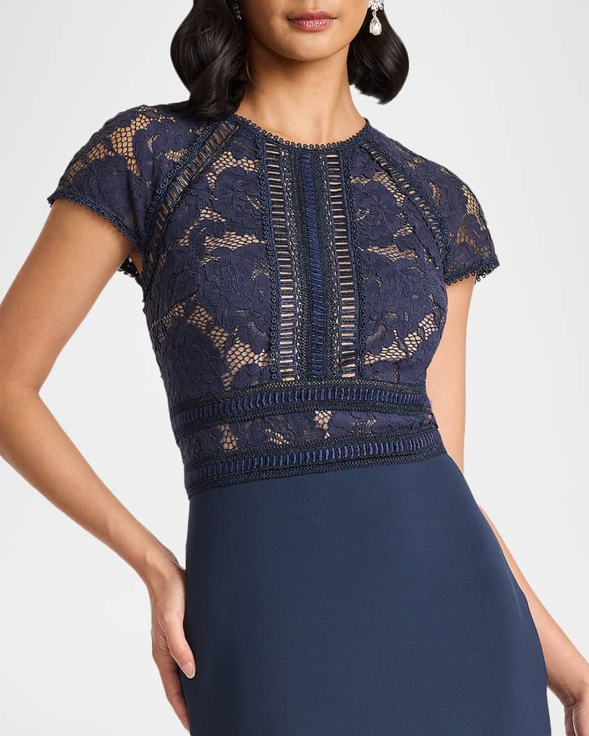 Tadashi Shoji Braid-Trim Lace & Crepe Gown | Neiman Marcus