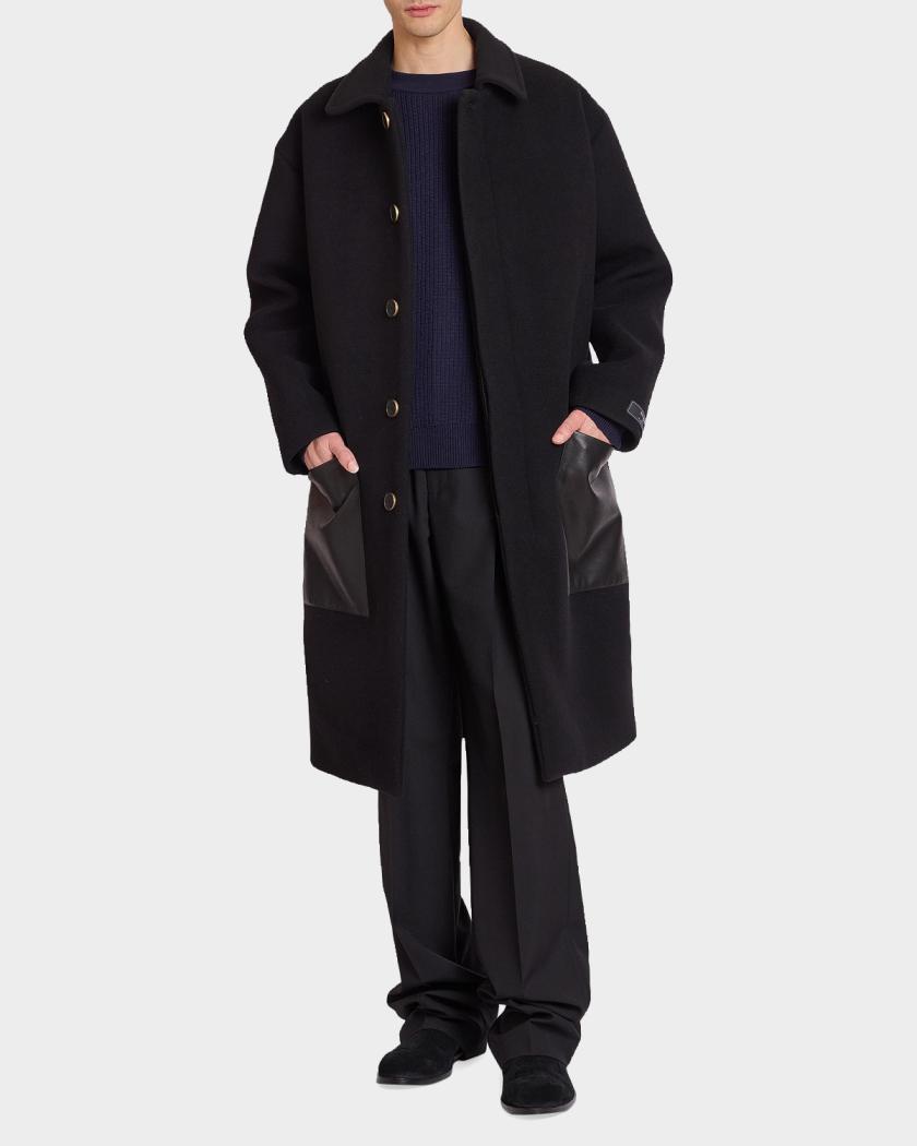 Balmain Men's Leather-Trimmed Cotton Coat | Neiman Marcus