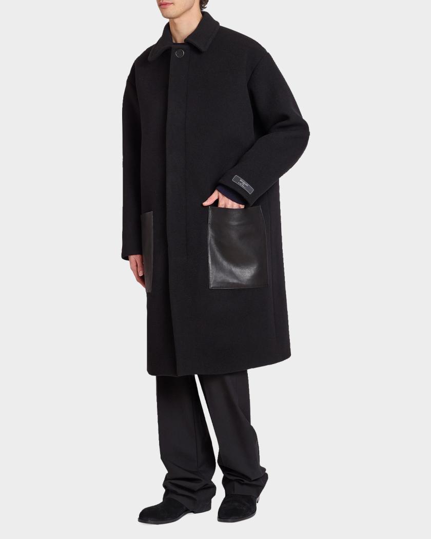 Balmain Men's Leather-Trimmed Cotton Coat | Neiman Marcus