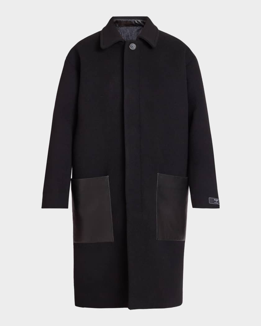 Balmain Men's Leather-Trimmed Cotton Coat | Neiman Marcus