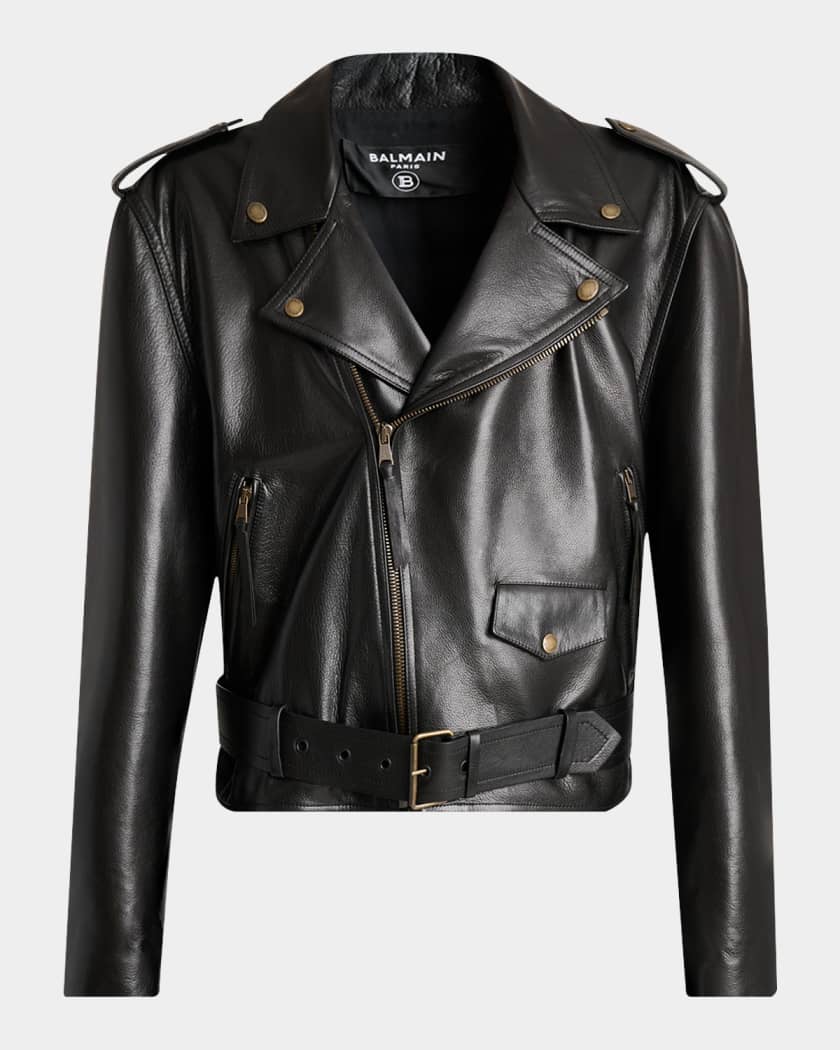 Balmain Men's Cowskin Belted Biker Jacket | Neiman Marcus
