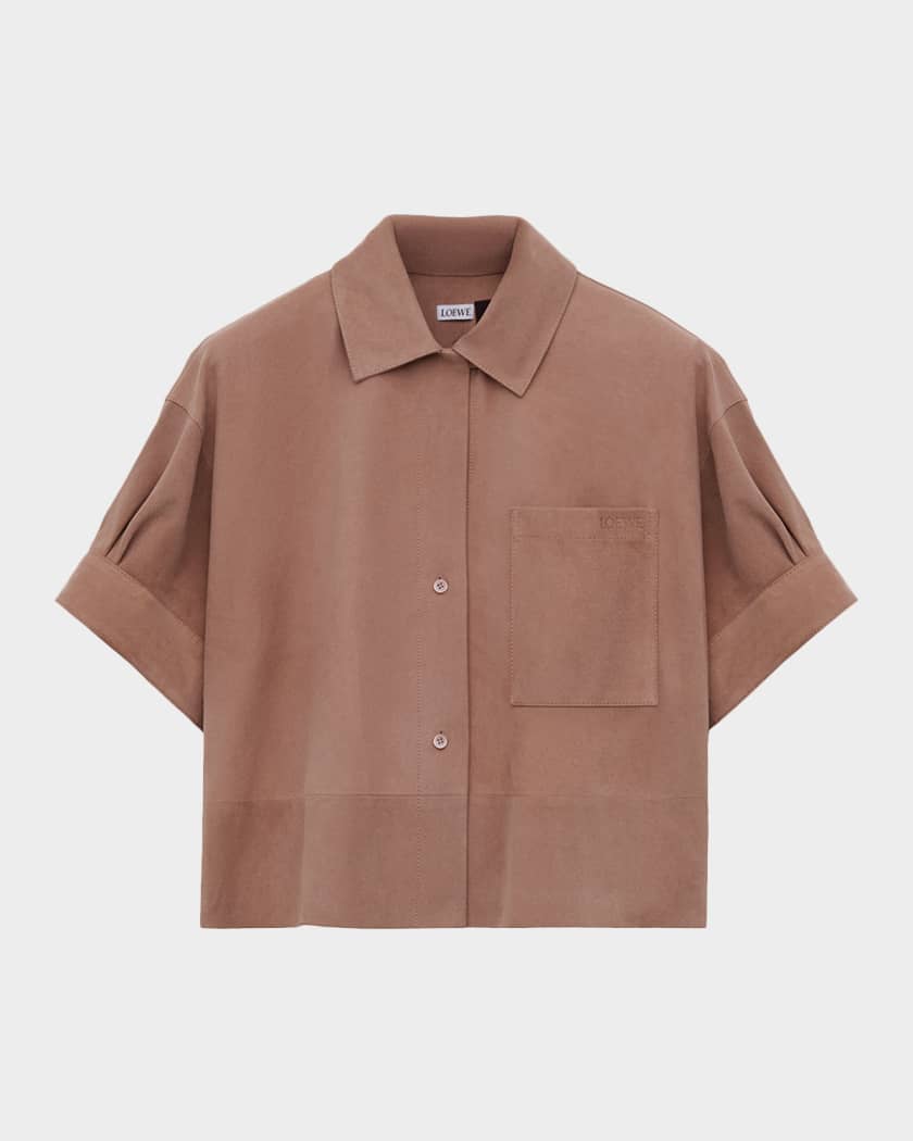 LOEWE 半袖シャツ Paula & Moritz Loewe x Paula's Ibiza Suede Short-Sleeve Button-Down Shirt