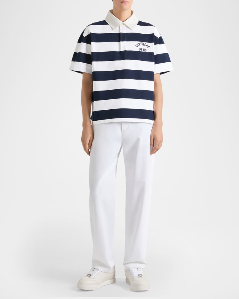 Givenchy Men's Sailor Stripe Logo Cotton Polo Shirt | Neiman Marcus