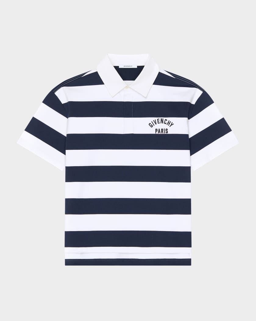 Givenchy Men's Sailor Stripe Logo Cotton Polo Shirt | Neiman Marcus