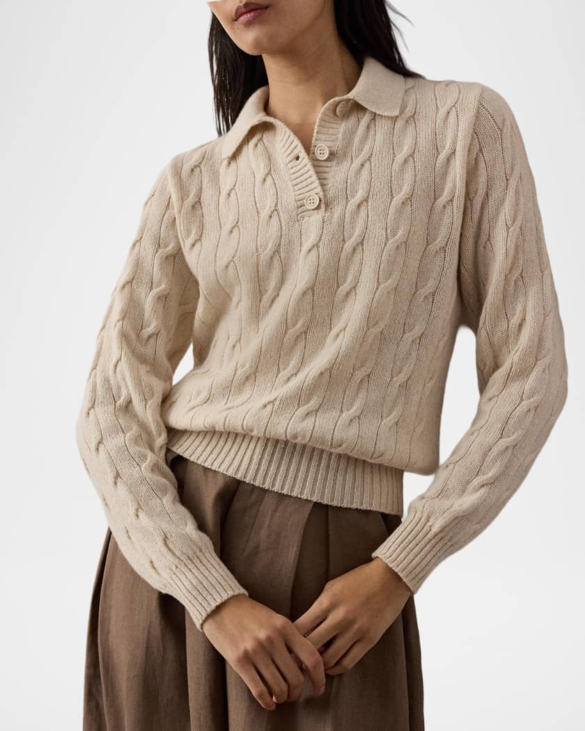 Ralph Lauren Collection Lofty Cashmere Cable Knit Polo Sweater